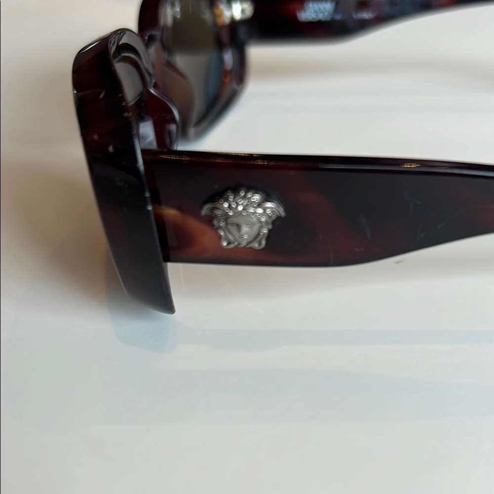 Versace Brown Rectangular Sunglasses With Glossy … - image 2